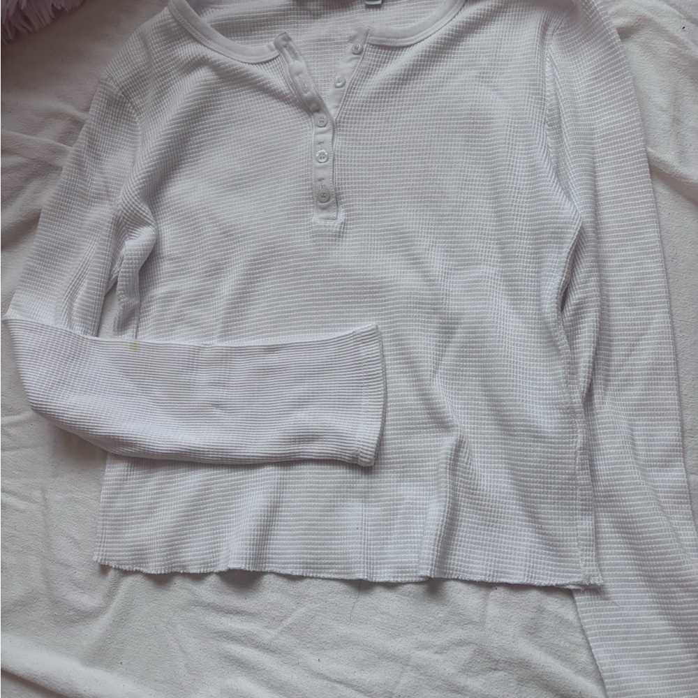 White Long Sleeve Henley Top